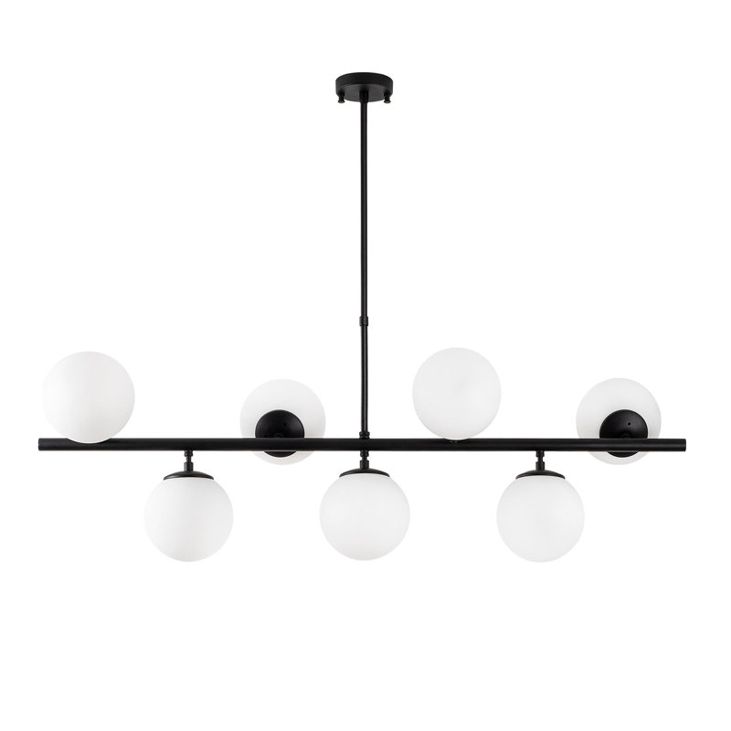 Lustre industriel moderne, hauteur réglable, noir et blanc, 7 lumières | Corps et plaque de base en métal, 44,5 x 15,7 x 18,1-33,5 pouces | 7 x E14 Max 40W, parfait pour les décors scandinaves et contemporains