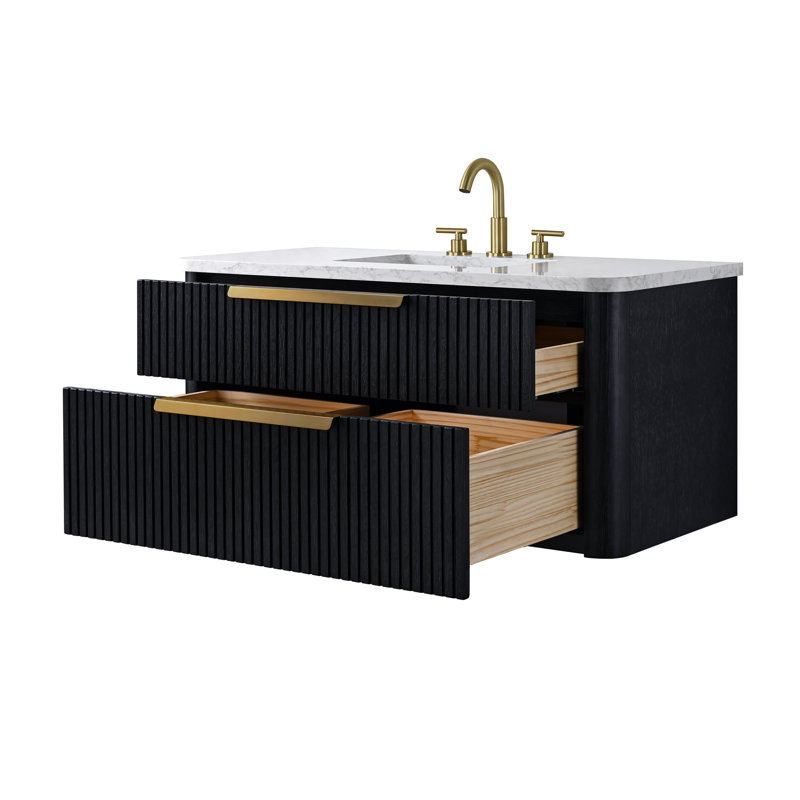 Liljan 42'' Wall-Mounted Single Bathroom Vanity, Black Oak/Brushed Bronze
