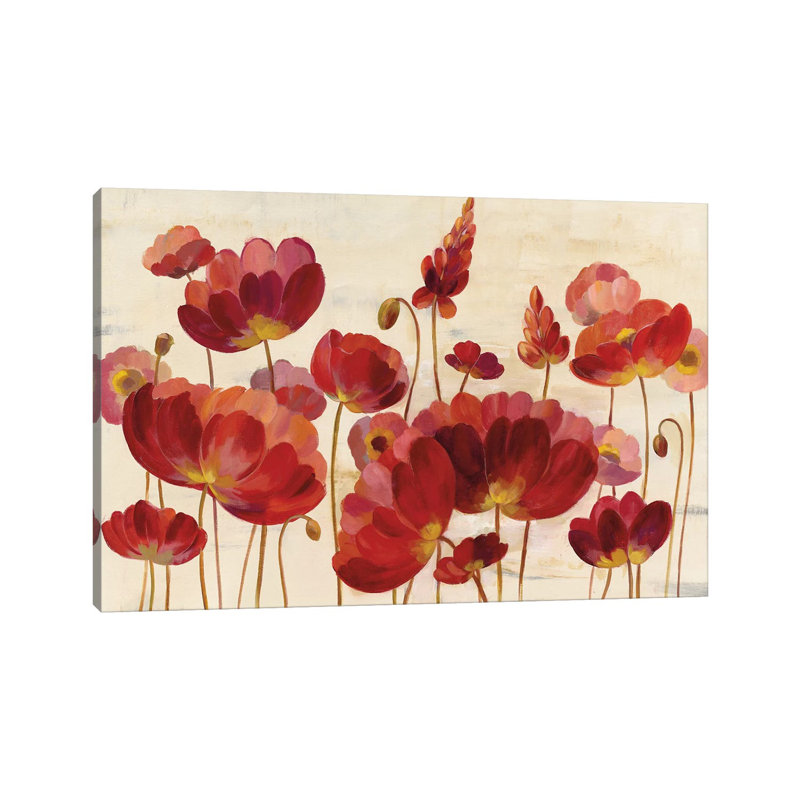 Red Flowers On Cream by Silvia Vassileva - Wrapped Canvas Painting, 101.6 cm H x 66.04 cm W