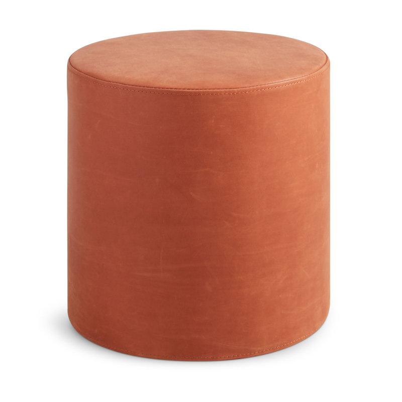 Bumper Round Pouf, Terracotta Genuine Leather