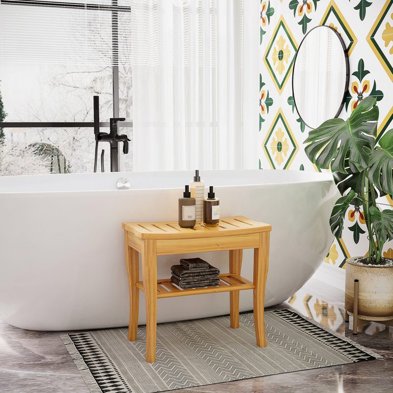 Banc de douche 100% avec rangement inférieur - et un long tabouret de spa pratique pour une expérience de détente