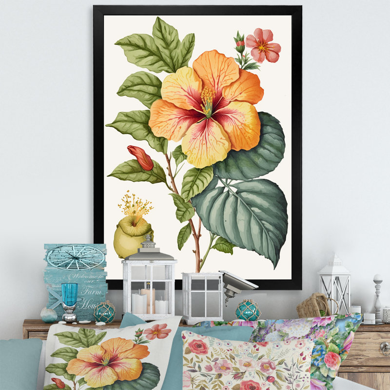 «Blossiming Yellow Retro Hibiscus II - Floral Hibiscus, art mural sur toile, L 12 po x H 20 po