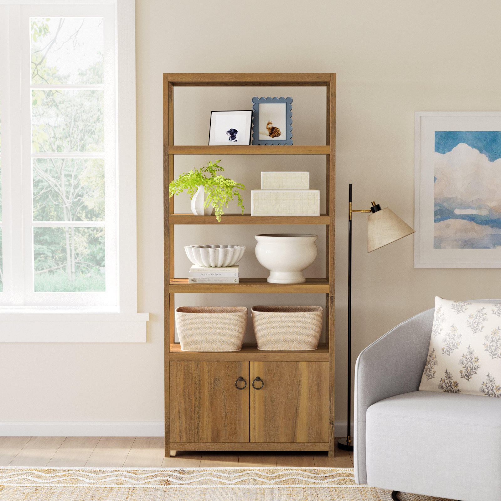 Elin Etagere Bookcase, Natural