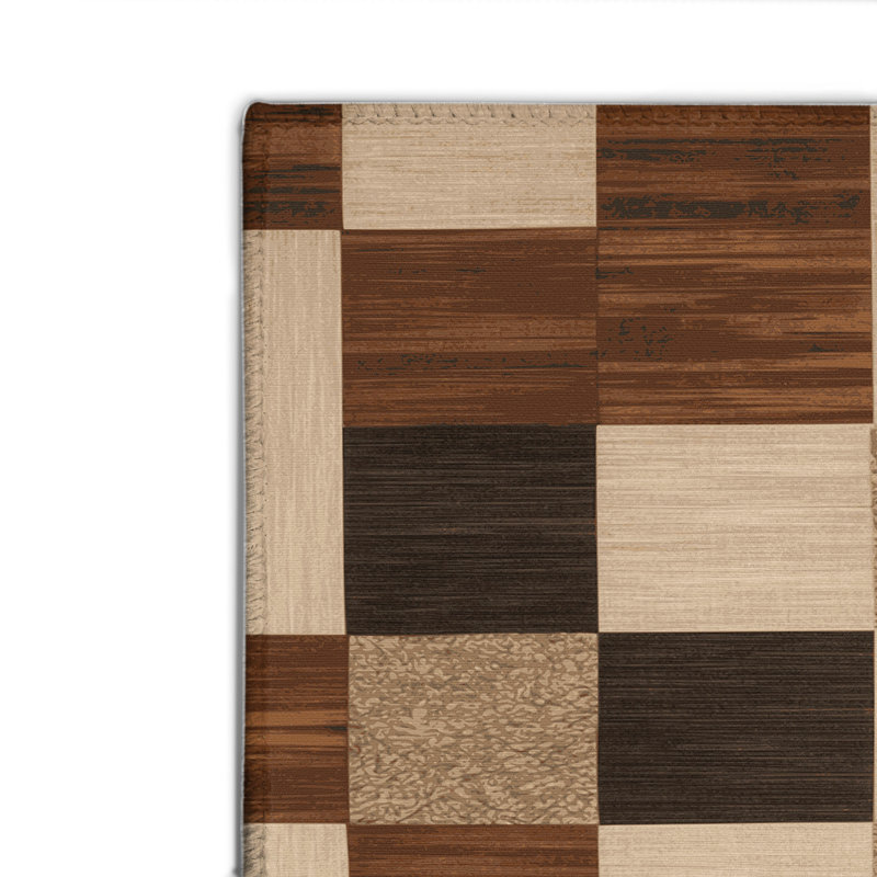Tapis d'intérieur et d'extérieur à carreaux brun, Rectangulaire 2 pi x 3 pi