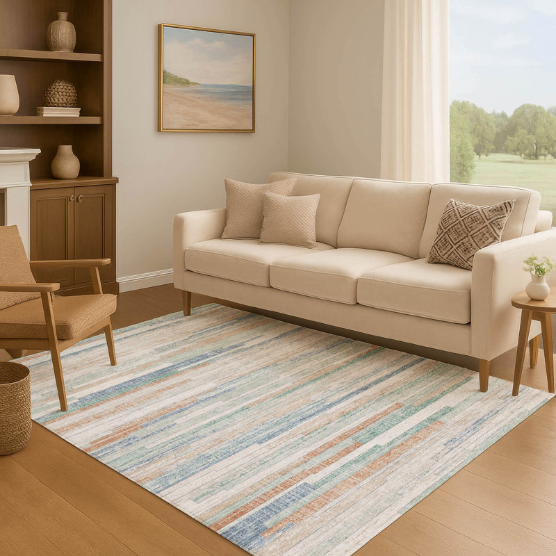 Tapis à rayures de qualité supérieure lavable à la machine Ariel, Rectangle 9 pi x 12 pi