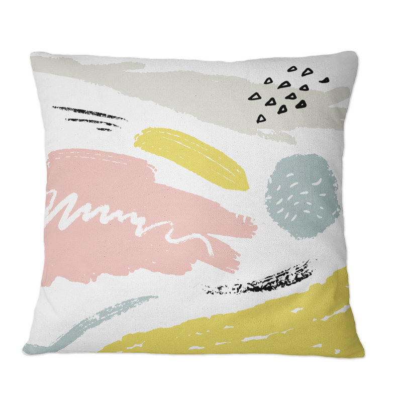 Éléments décoratifs rétro roses, jaunes et gris - Coussin décoratif imprimé moderne, 16 po x 16 po