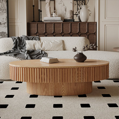 Table basse, table basse avec rangement, table basse ovale, table basse moderne, table basse en bois