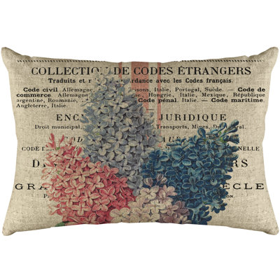 French Flowers Rectangular Linen Lumbar Pillow