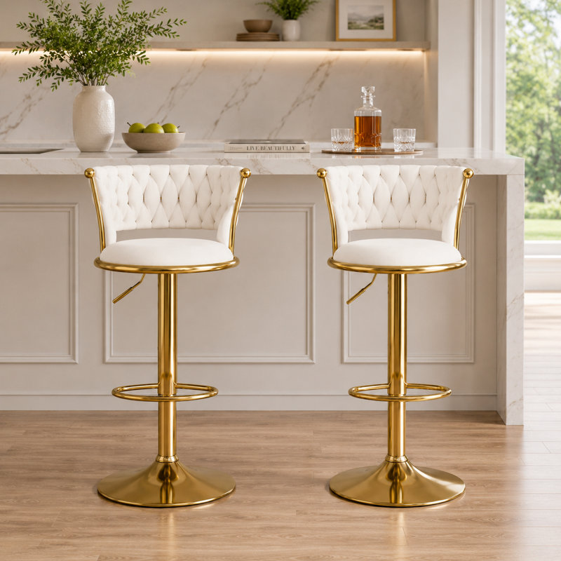 Swivel Upholstered Counter Stool with Metal Frame, Beige