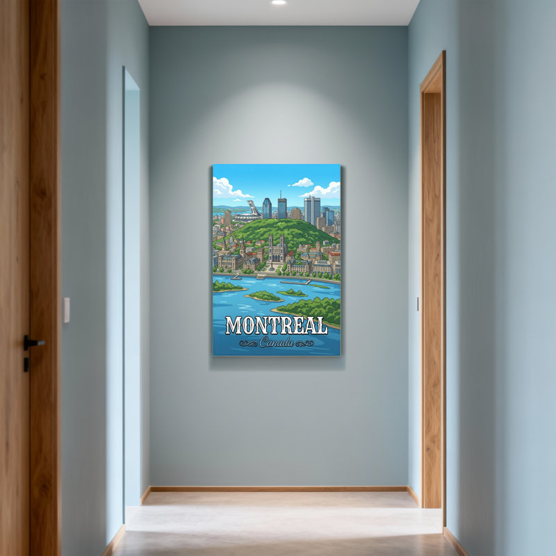 Paysages et paysages urbains Montréal avec rivière et horizon, H 36 po x l 24 po