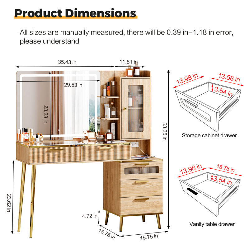 Vanity Desk With 29.53" Hd Lighted Mirror, 47.24" Big Modern Vanity Desk With Mirror And Lights