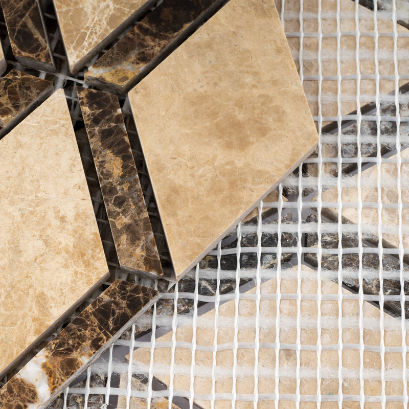 Emperador 9.65 in. x 10.63 in. Geometric Polished Marble Mosaic Tile, Brown/Beige