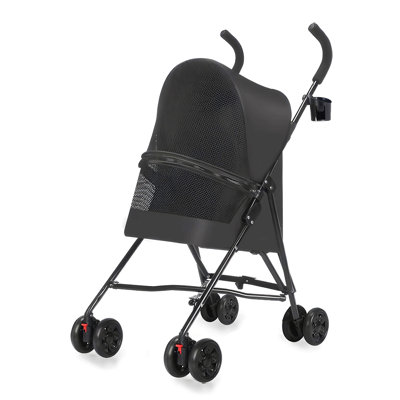 Pet Stroller For Small Dogs Cats With Mesh Ventilation, Lightweight Foldable Design, Cup Holder, Black