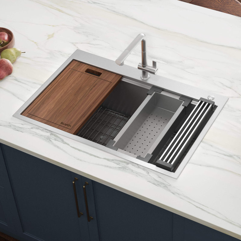 Évier de cuisine en acier inoxydable à coins arrondis encastrable 33 x 22 po Ruvati
