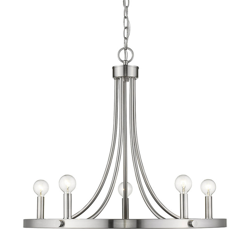 Lustree roue de wagone 5 lumières façon bougie Paincourtville, Nickel satiné
