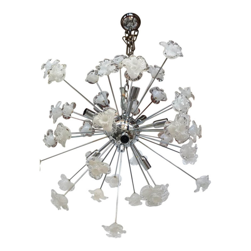Lustre en acier à 10 lumières Murana, Crème/bleu, 39" Length x 39" Width x 39" Height, Nickel brossé