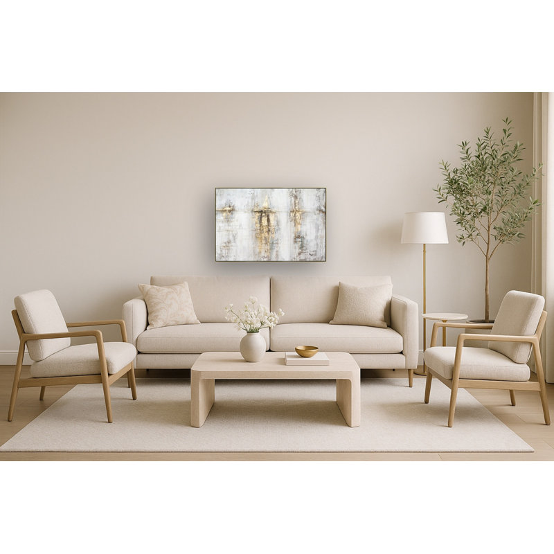 Art mural en toile abstraite texturée Luxe Mist - 32 po x 47 po - cadre doré
