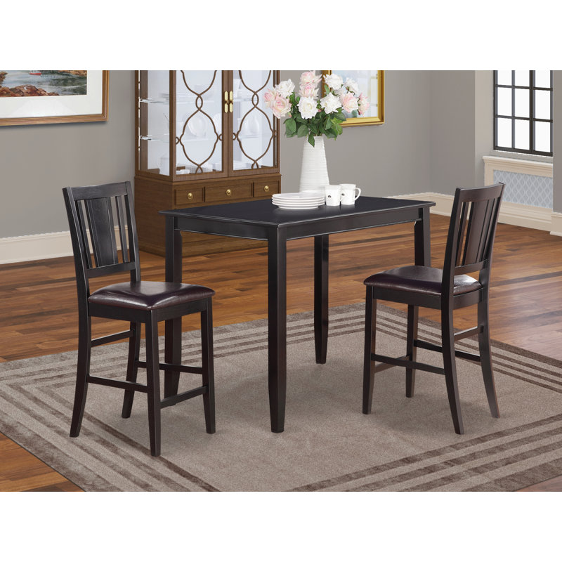 L'ensemble de 3 tables de salle à manger à hauteur de comptoir contient une table de cuisine rectangulaire et 2 chaises de salle à manger rembourrées en similicuir, 30 x 48 pouces, noir