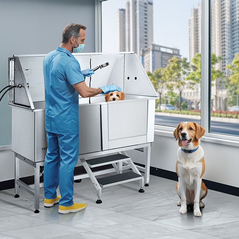 Professional Stainless Steel Pet Grooming Tub with Ramp and Faucet