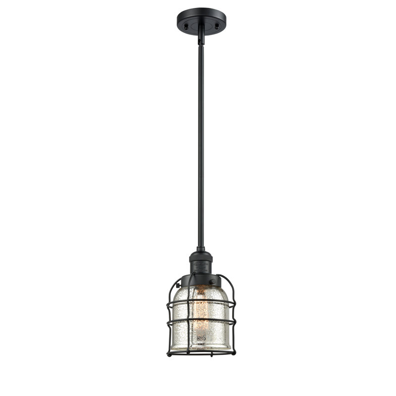 Luminaire suspendu en forme de cloche 1 lumière Hansel, Argent mercuré, Noir mat, Ampoule DEL 6 watts Vinage