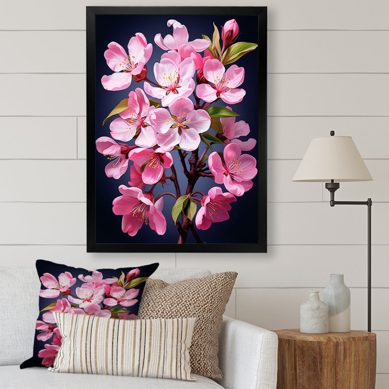 Fleur de pommier fusion II - décoration murale florale, Cadre d'angle fermé noir, H 20 po x l 12 po x P 2 po