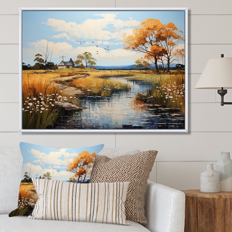 " Orane River Silvery Waters ", 34" H x 44" W x 1.5" D, White Floater Framed