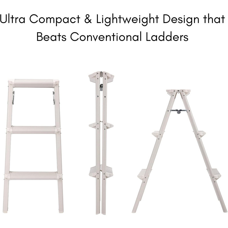 Compact Silver Steel Folding Step Ladder with Anti-Slip Treads