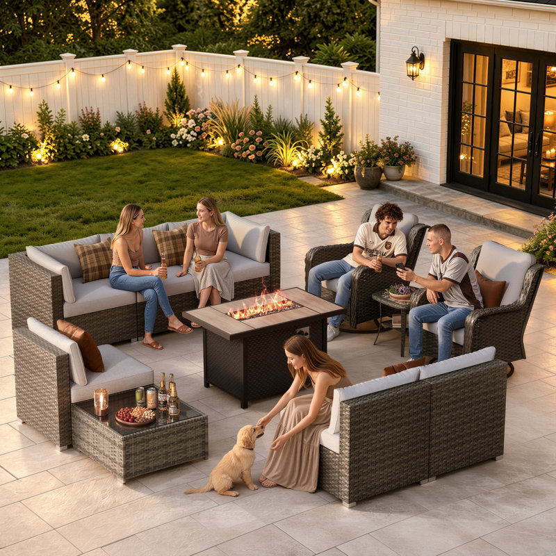 Wicker 8 - Person Patio Conversation Set with Cushions, Yes, Gray