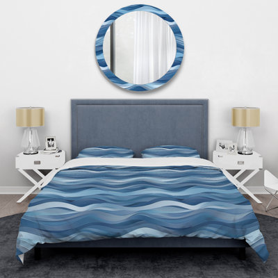 Ensemble de housse de couette Modern White Waves III - blanc et bleu