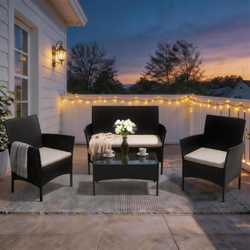 Outdoor Gerardi All Weather Wicker 4 - Person Seating Group with Cushions, Black