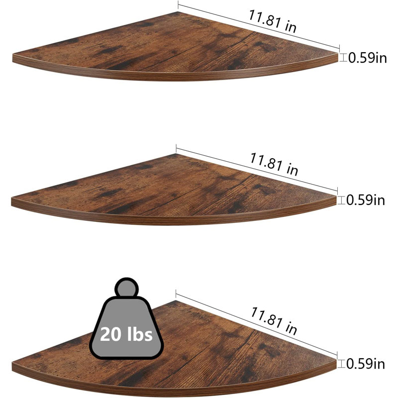 Tablette d'angle 3 pièces Hecket, H 0,59 po x l 11,81 po x P 11,81 po, Brun