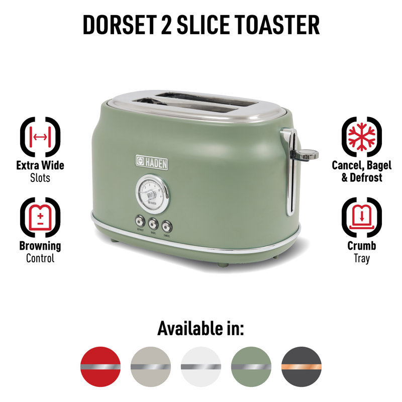 Cedar Green Stainless Steel 2-Slice Wide Slot Toaster