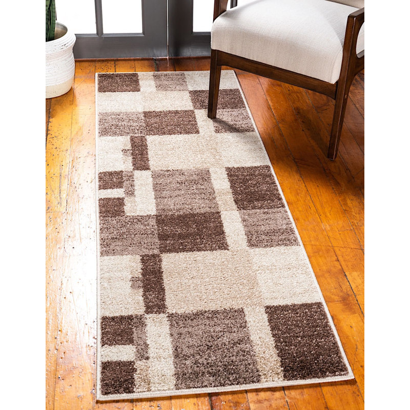 Tapis brun à motif géométrique Harvest, Tapis de couloir 2 pi x 6 pi