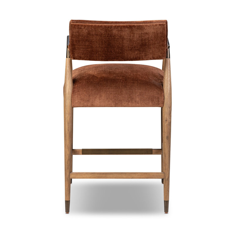 Waldon Stool, Counter Stool (27.68" Seat Height), Altair Sienna/Polyester, Drifted Oak/Brushed Brass