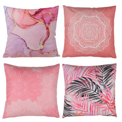 4Pcs/Set Modern Pink Pillow Case Polyester Soft Cushion Cover Car Sofa Bedroom Living Room Fashion Home Decorative Pillowcase 45X45Cm/17.71X17.71In ( Pillow Covers Only, No Insert Or Filler )