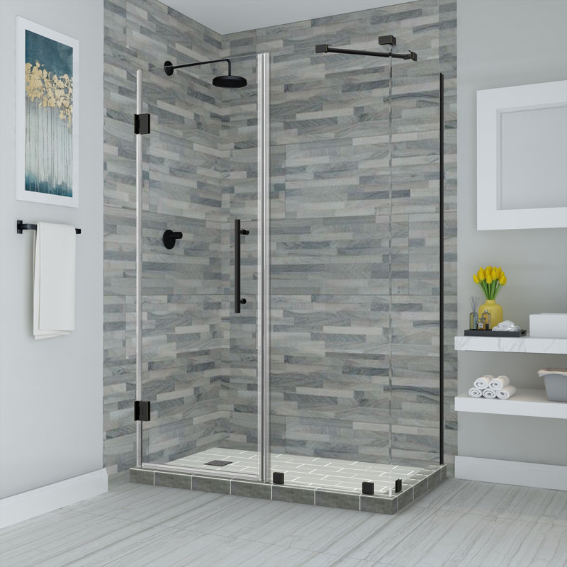 Cabine de douche rectangulaire à charnière 61 po x 72 po Bromley, Bronze huilé