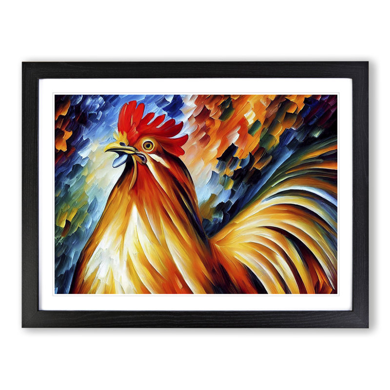XH1022-7543X Rooster Vol.1 Abstract - Single Picture Frame Painting, Black , 46cm H x 64cm W x 2cm D