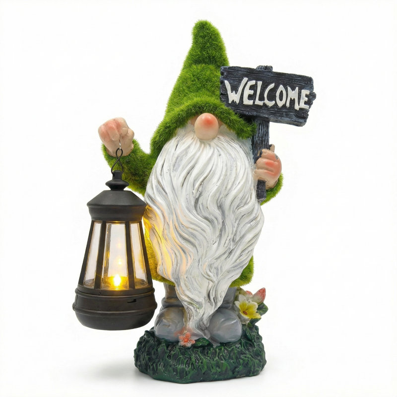 Solar Gnomes Garden Statues, 8" H x 6" W x 13" D