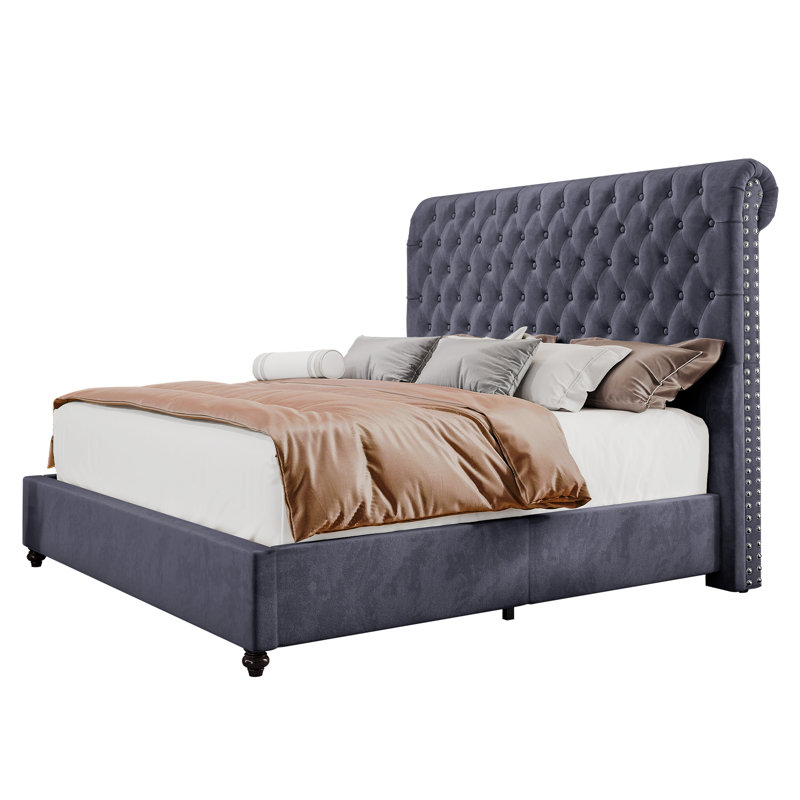 Jamileth Upholstered Sleigh Bed, King, Silver Gray