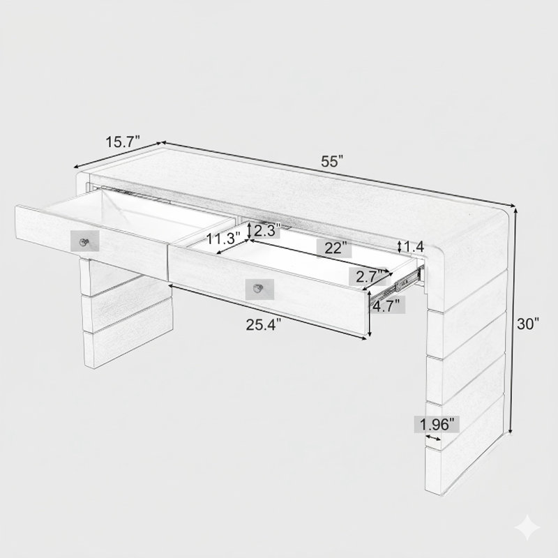 Console courbée avec rangement et deux tiroirs. Une table d'entrée en bois rustique de style campagnard convenant aux vestibules, aux couloirs et aux salons. Finition: noir patiné.