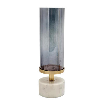 Ouragan en verre lustré gris D5 x 16 po avec base en marbre