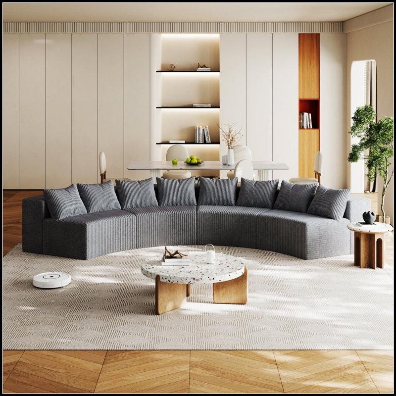 Canapé modulaire en mousse Corduroy, H 30,5 po x l 181 po x P 90 po, 8, Gris