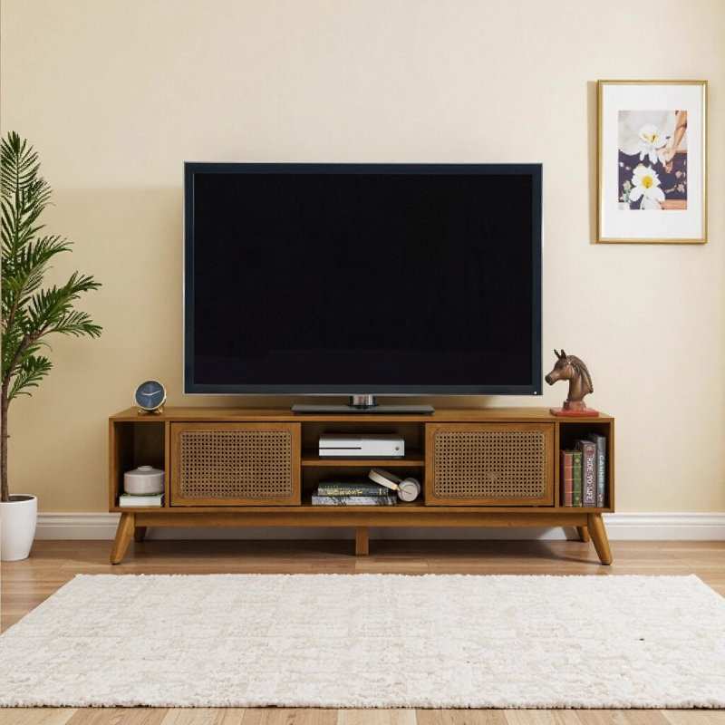 Meuble télé 67,9 po Mid-Century Rattan Modern, Naturel