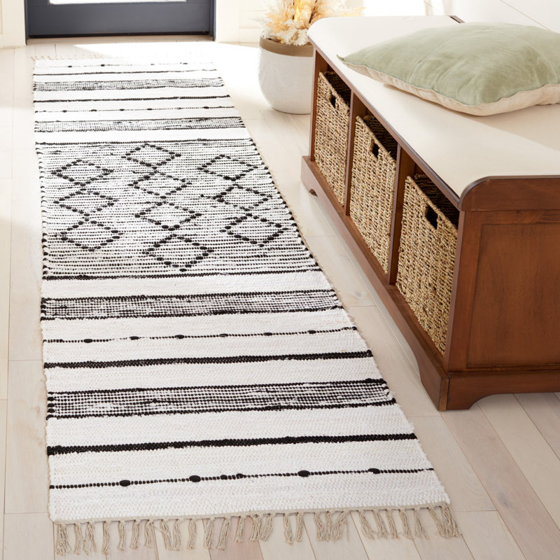 Striped Kilim Flat Weave Cotton Geometric Rug, Runner 2'3" x 9'