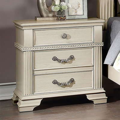 Aubreonna Solid wood Nightstand with Satin Knickel Knobs and Pulls, Accent Cabinet with  Drawers