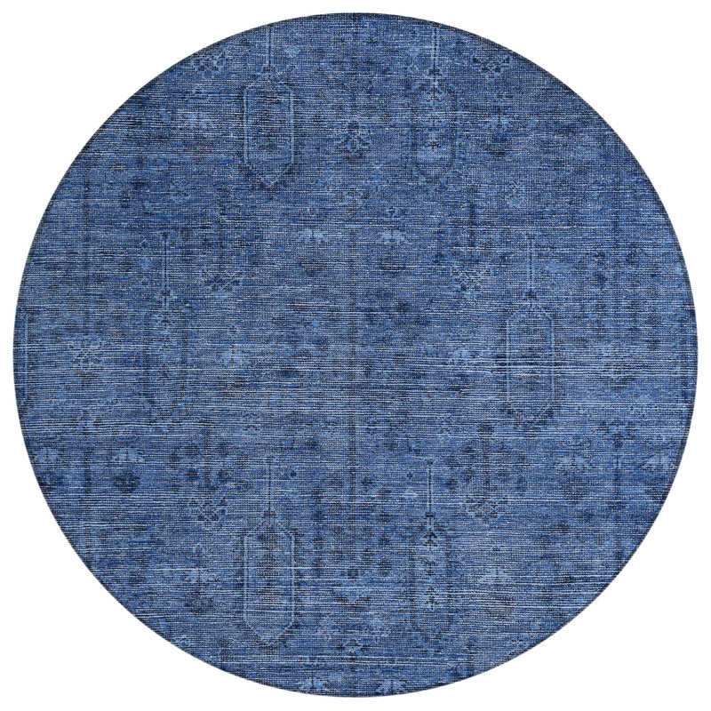 Tapis rond lavable intérieur / extérieur bleu marine et bleu 8 pi HomeRoots