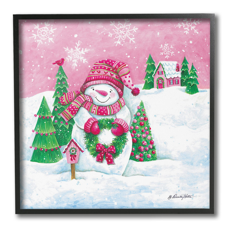 «Scenic Winter Snowman», art de la giclée encadrée par Diane Kater, Giclée encadrée noir minuit, H 24 po x l 24 po