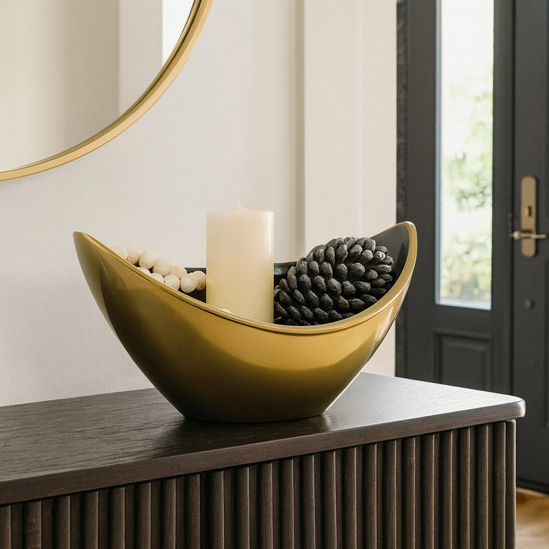 Bol décoratif en aluminium fait à la main Ilithia, H 7 po x l 12,5 po x P 9 po