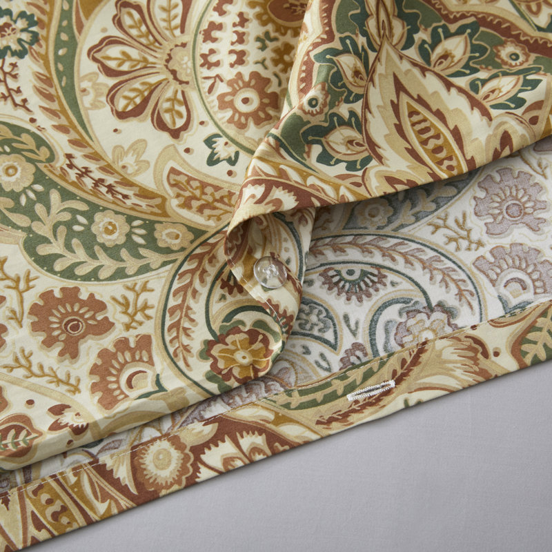 Kale Caramel Boho Sateen Paisley Duvet Cover, Queen Duvet Cover + 2 Queen Shams