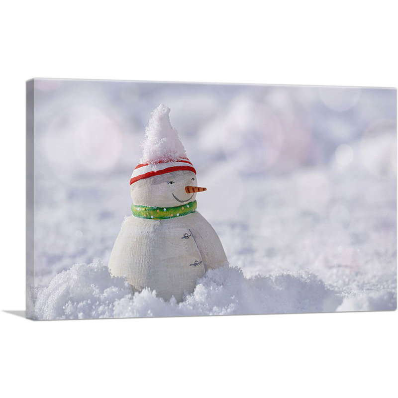 Hiver bonhomme de neige - reproduction de photo sur toile tendue, H 18 po x l 26 po x P 1,5 po